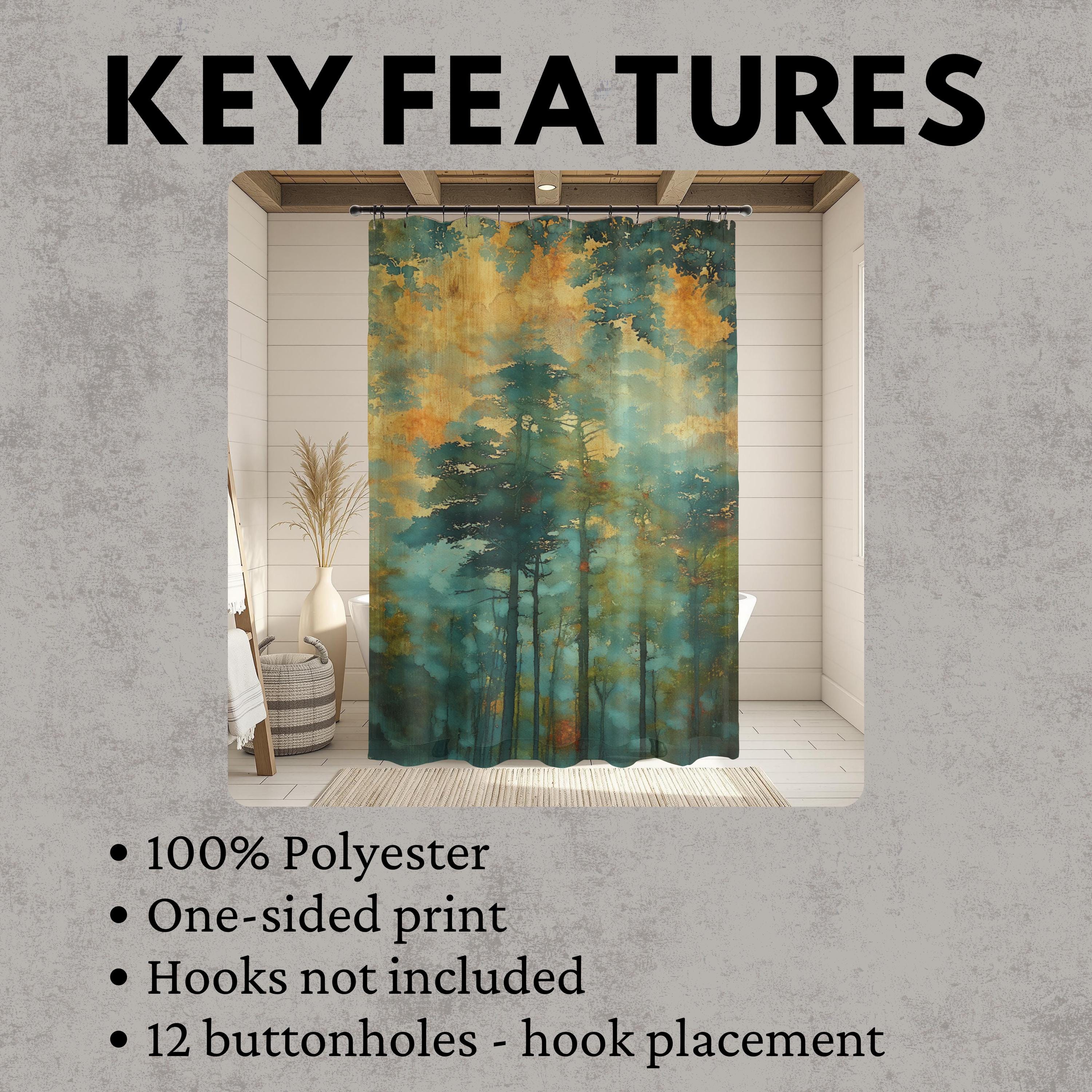 Moody Forest Shower Curtain, Misty Woodland Bathroom Decor, Dark Green Nature Bath Panel, Rustic Cabin House Curtain