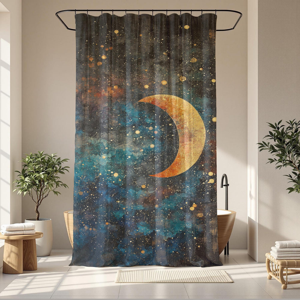 Celestial Moon Shower Curtain, Starry Night Bathroom Decor, Boho Galaxy Bath Panel, Mystical Space Curtain, Cosmic Lover Gift