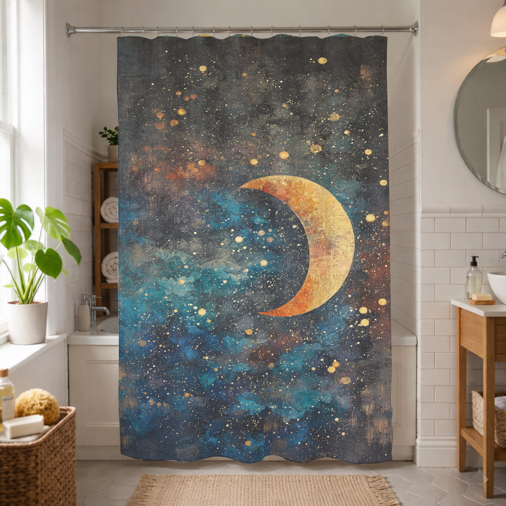 Celestial Moon Shower Curtain, Starry Night Bathroom Decor, Boho Galaxy Bath Panel, Mystical Space Curtain, Cosmic Lover Gift