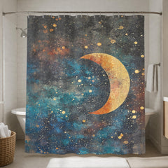 Celestial Moon Shower Curtain, Starry Night Bathroom Decor, Boho Galaxy Bath Panel, Mystical Space Curtain, Cosmic Lover Gift