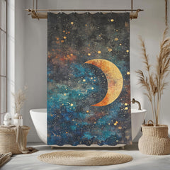 Celestial Moon Shower Curtain, Starry Night Bathroom Decor, Boho Galaxy Bath Panel, Mystical Space Curtain, Cosmic Lover Gift
