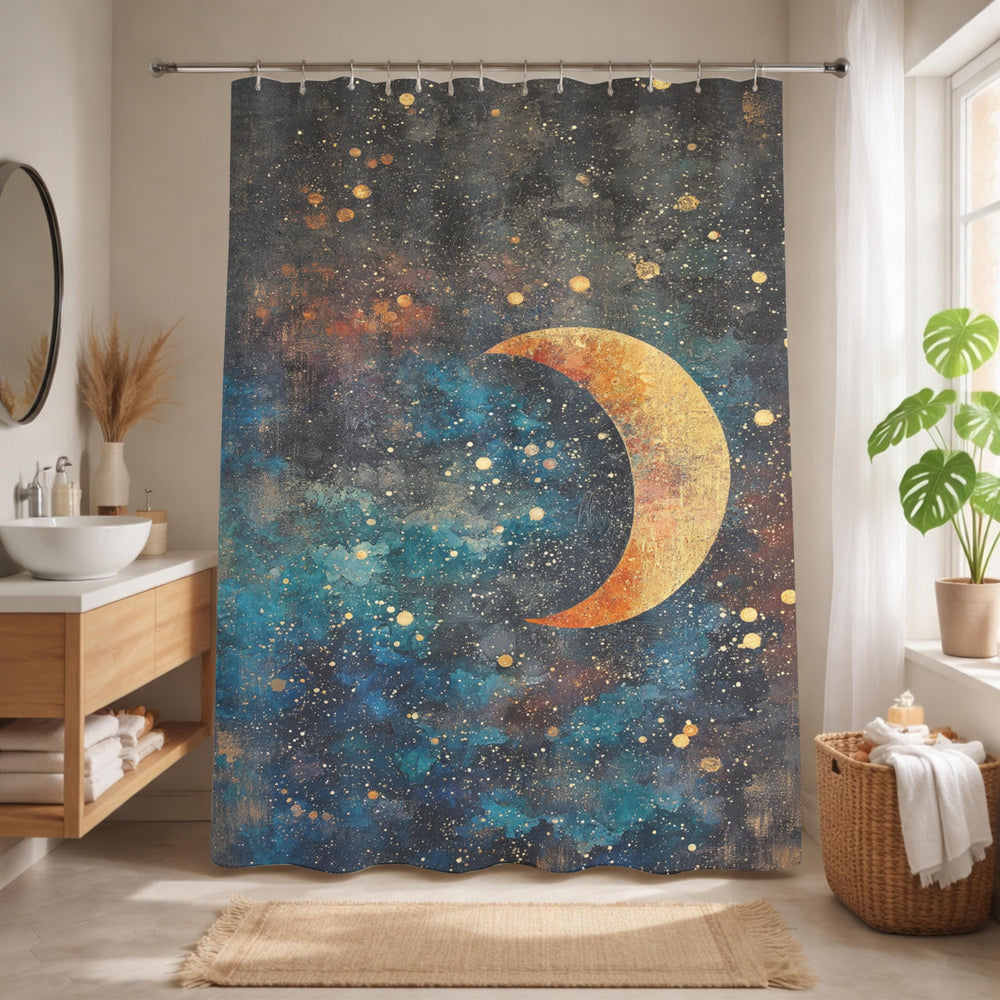 Celestial Moon Shower Curtain, Starry Night Bathroom Decor, Boho Galaxy Bath Panel, Mystical Space Curtain, Cosmic Lover Gift