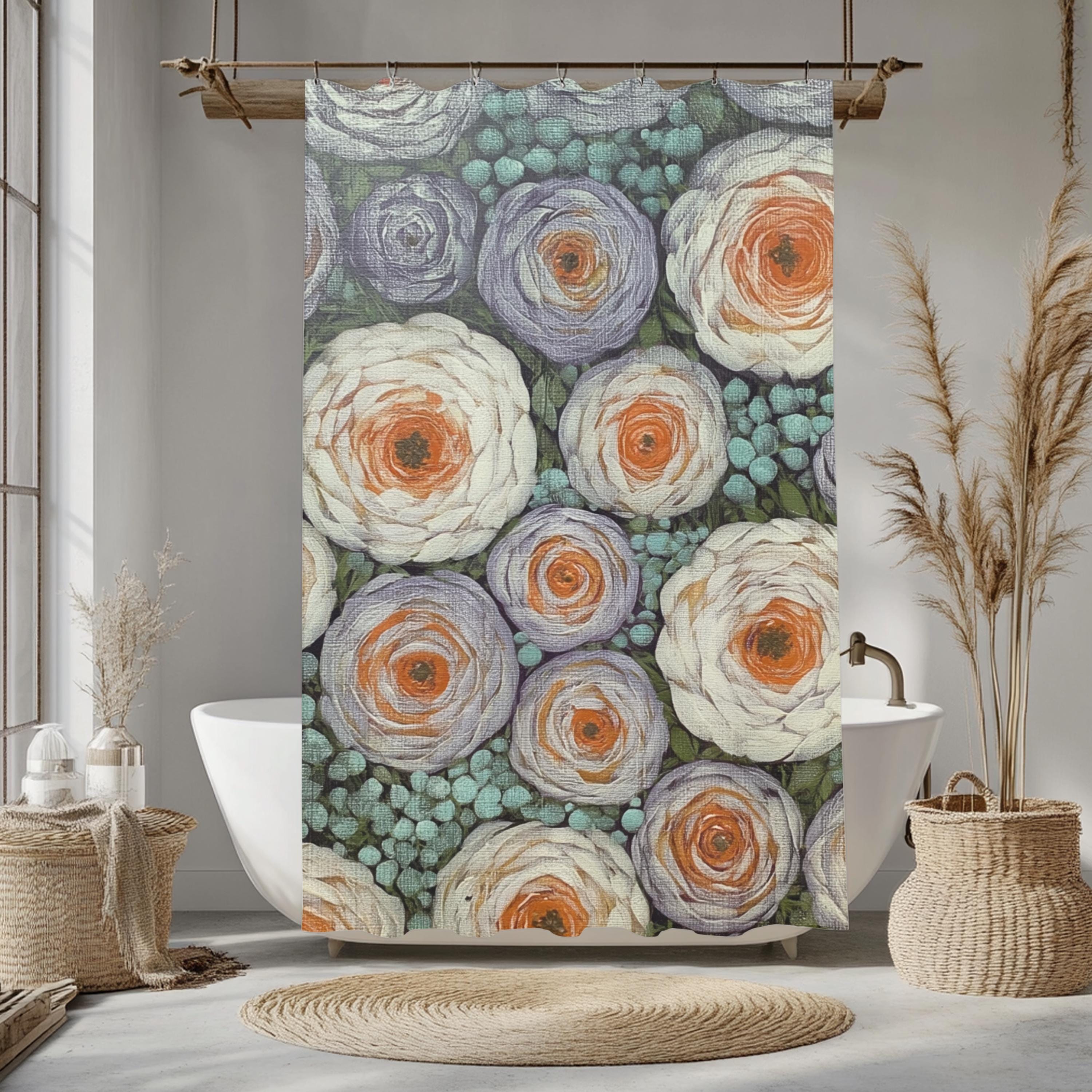 Cottage Garden Shower Curtain, Soft Floral Bathroom Decor, Vintage Botanical Bath Panel, Rustic Flower Curtain Gift