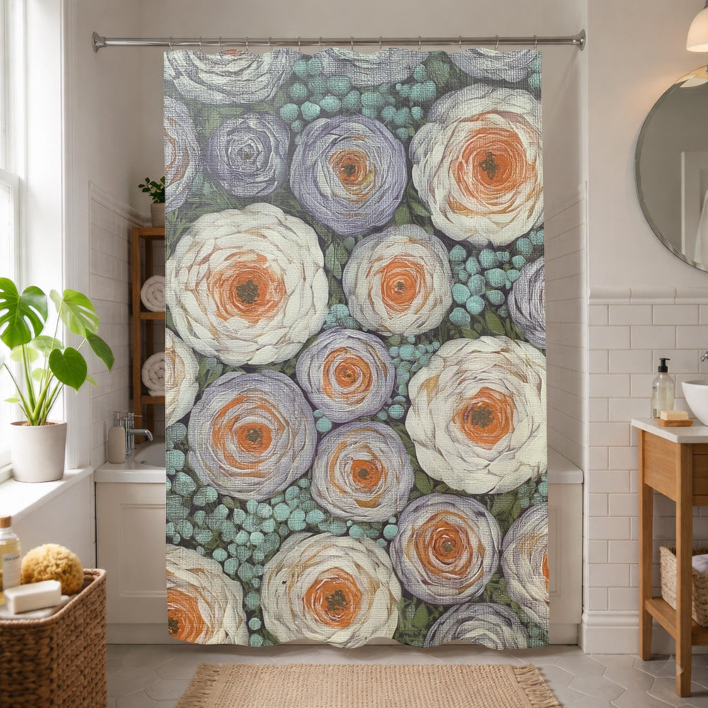 Cottage Garden Shower Curtain, Soft Floral Bathroom Decor, Vintage Botanical Bath Panel, Rustic Flower Curtain Gift