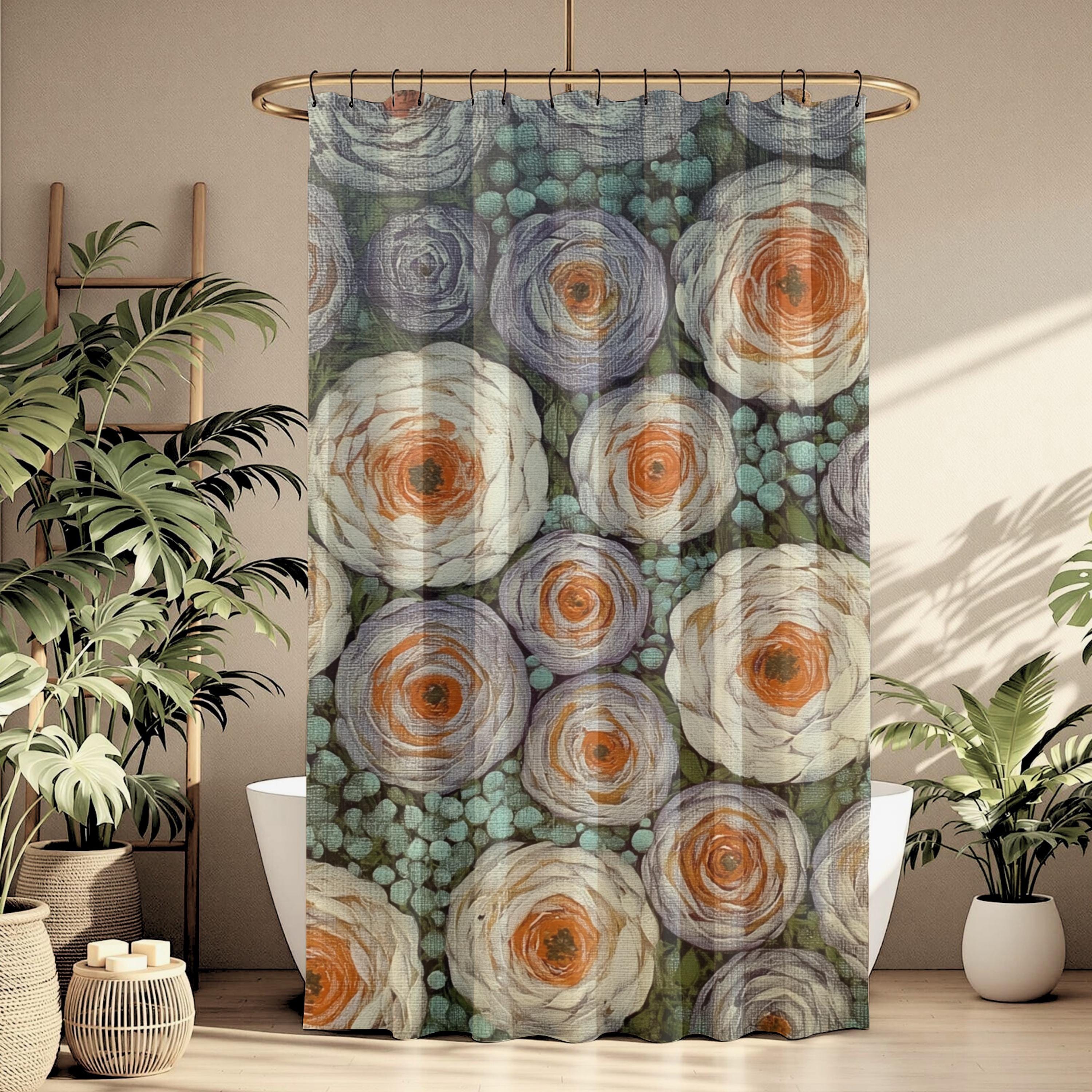Cottage Garden Shower Curtain, Soft Floral Bathroom Decor, Vintage Botanical Bath Panel, Rustic Flower Curtain Gift