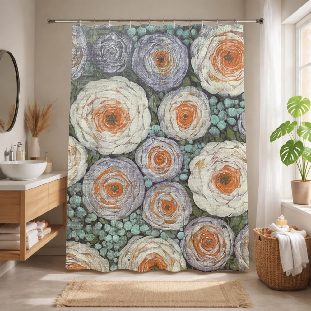 Cottage Garden Shower Curtain, Soft Floral Bathroom Decor, Vintage Botanical Bath Panel, Rustic Flower Curtain Gift