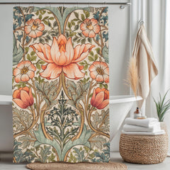 William Morris Style Shower Curtain, Vintage Botanical Bathroom Decor, Floral Pattern Bath Panel, Cottagecore Curtain Gift