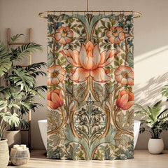 William Morris Style Shower Curtain, Vintage Botanical Bathroom Decor, Floral Pattern Bath Panel, Cottagecore Curtain Gift