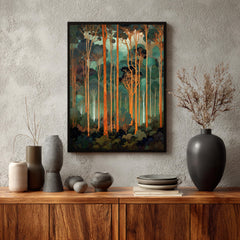Tall Trees Wall Art, Forest Landscape Print, Teal Green Woodland Decor, Modern Nature Canvas, Vertical Forest Artwork for Living Room