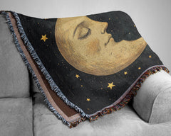 Celestial Moon Woven Blanket, Mystical Throw Blanket Couch, Woven Cotton Blanket, Moon Lover Picnic Blanket, Living Room Couch Bed Blanket