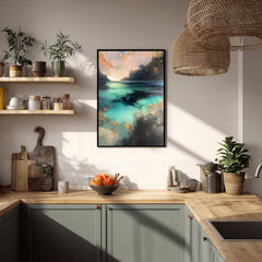 Turquoise Lagoon Wall Art, Abstract Coastal Artwork, Teal Water Framed Canvas, Moody Ocean Print, Statement Decor for Living Room