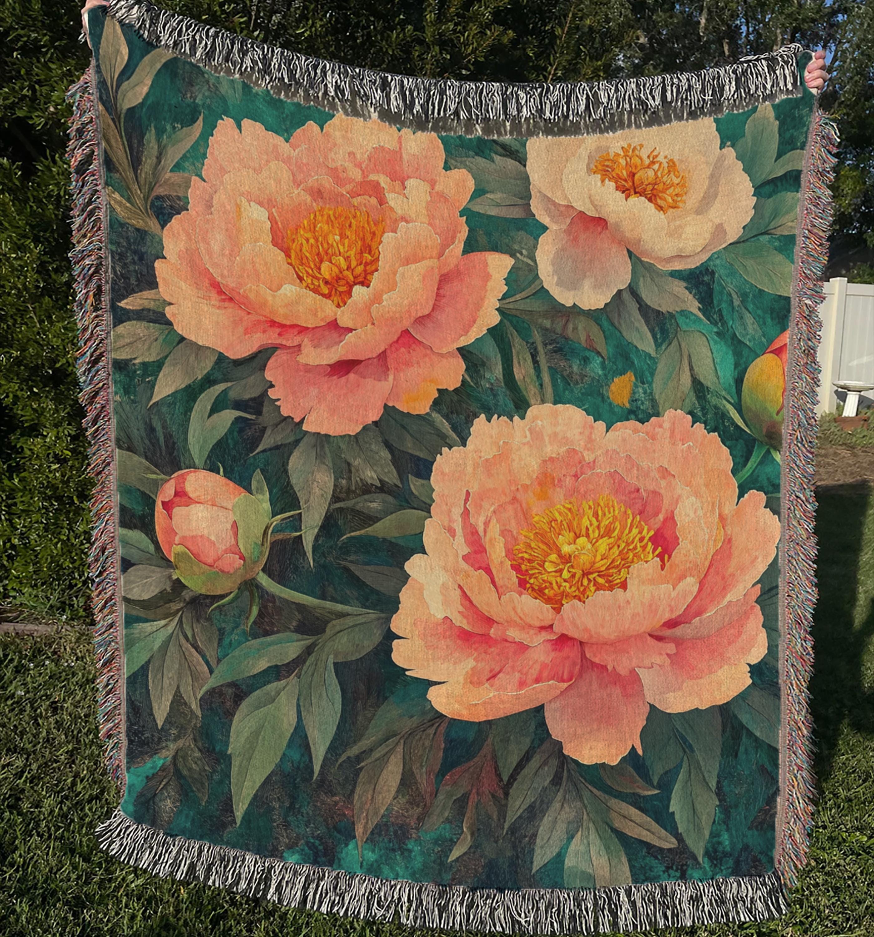 Vintage Floral Blanket Couch, Cozy Picnic Blanket, William Morris Inspired Blanket, Woven Cotton Blanket, Living Room Throw Blanket