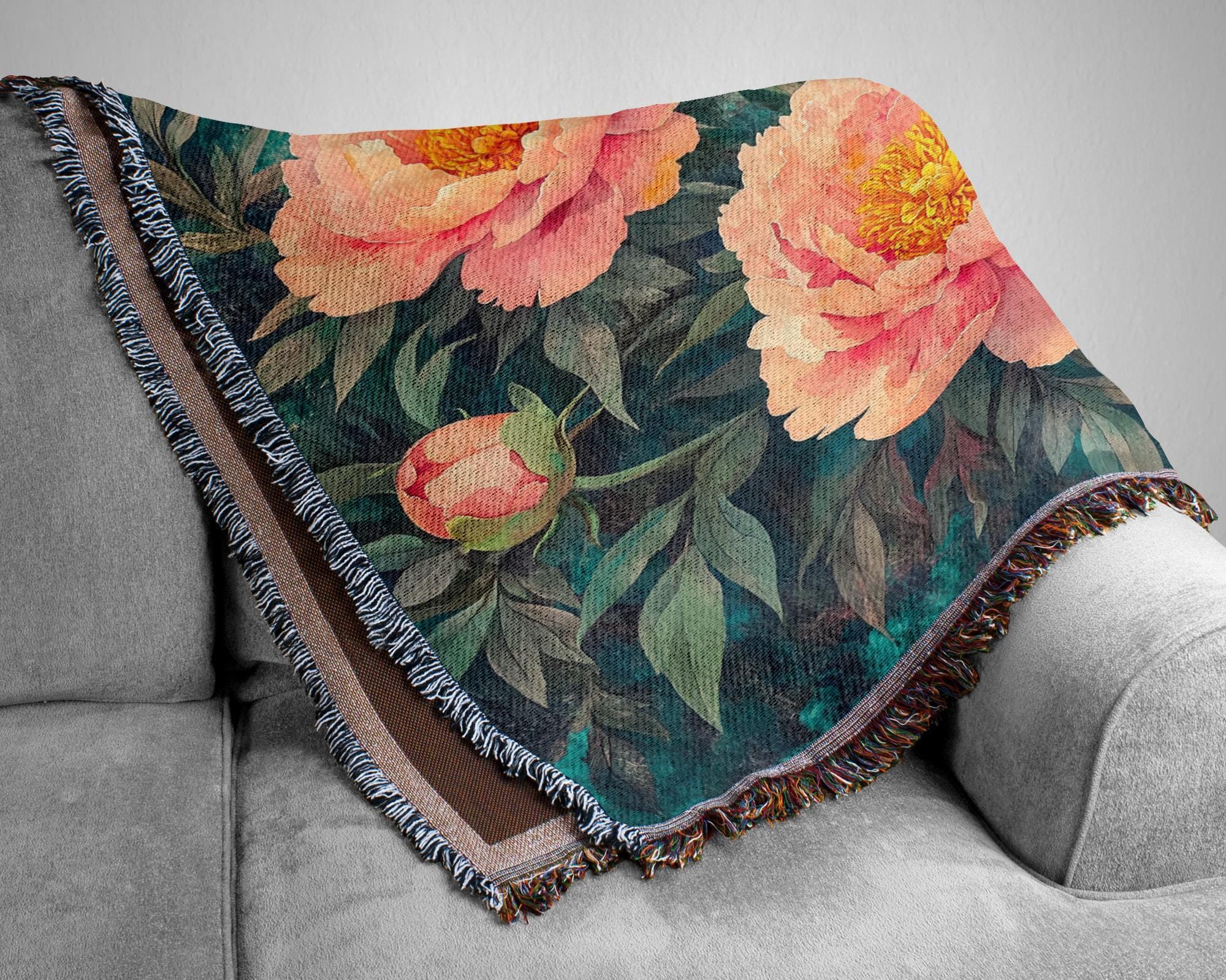 Vintage Floral Blanket Couch, Cozy Picnic Blanket, William Morris Inspired Blanket, Woven Cotton Blanket, Living Room Throw Blanket