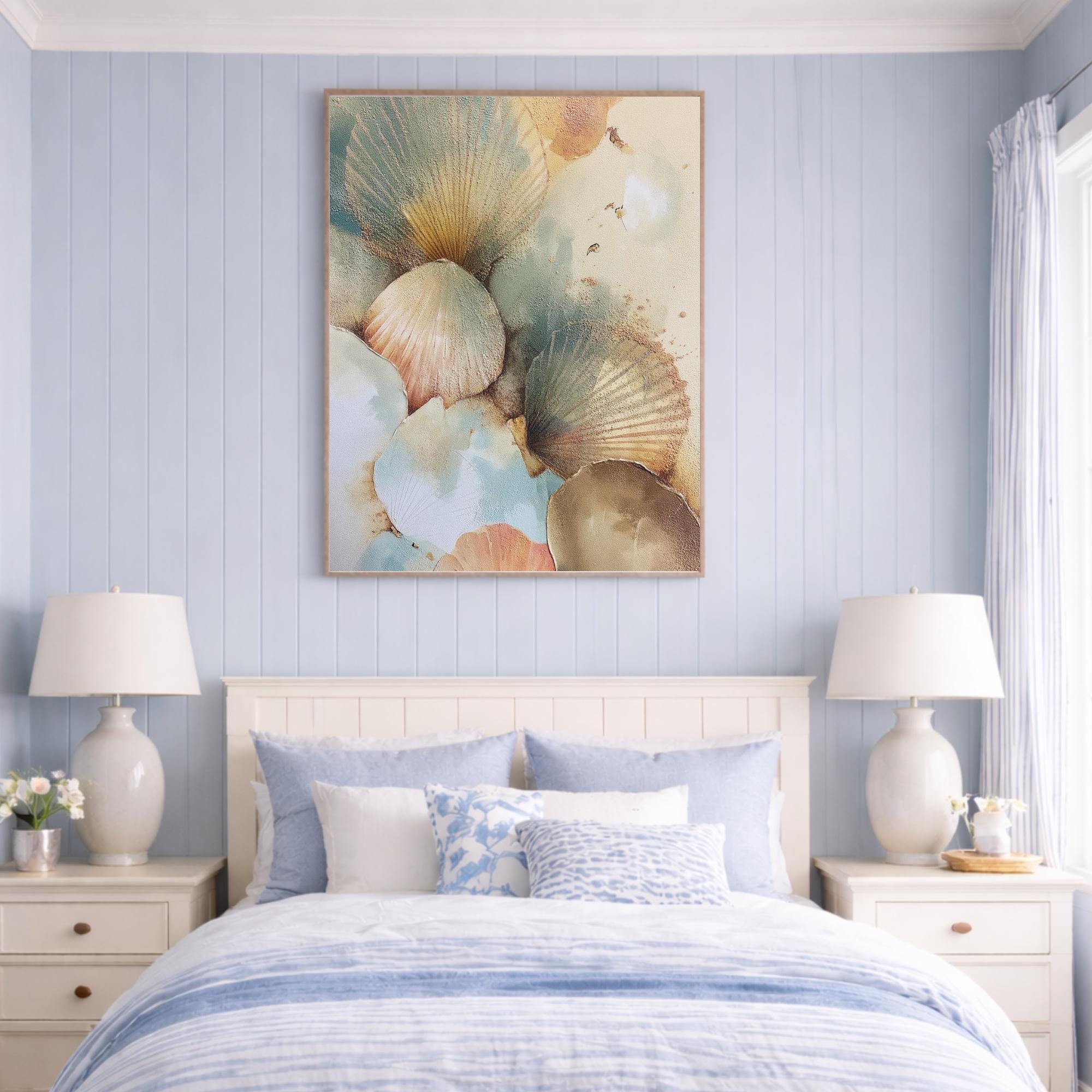 Seashell Wall Art, Coastal Neutral Abstract Framed Canvas, Soft Beach Shell Print, Ocean Inspired Decor, Minimalist Coastal Artwork
