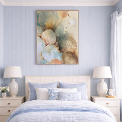Seashell Wall Art, Coastal Neutral Abstract Framed Canvas, Soft Beach Shell Print, Ocean Inspired Decor, Minimalist Coastal Artwork