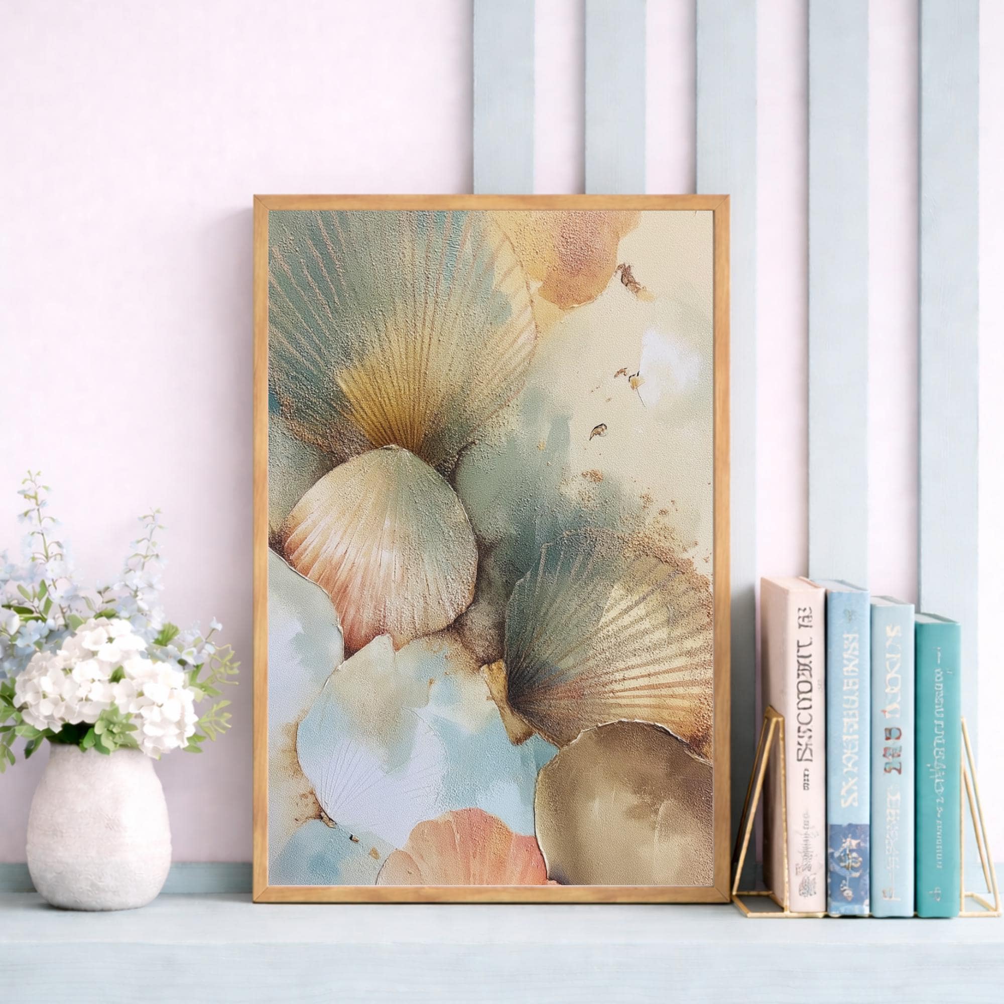 Seashell Wall Art, Coastal Neutral Abstract Framed Canvas, Soft Beach Shell Print, Ocean Inspired Decor, Minimalist Coastal Artwork