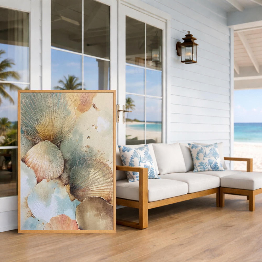 Seashell Wall Art, Coastal Neutral Abstract Framed Canvas, Soft Beach Shell Print, Ocean Inspired Decor, Minimalist Coastal Artwork