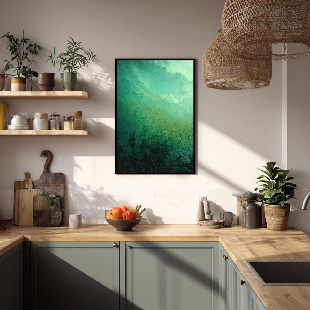 Green Abstract Wall Art, Moody Nature Landscape Print, Forest Inspired Artwork, Dark Green Decor, Minimalist Nature Framed Canvas