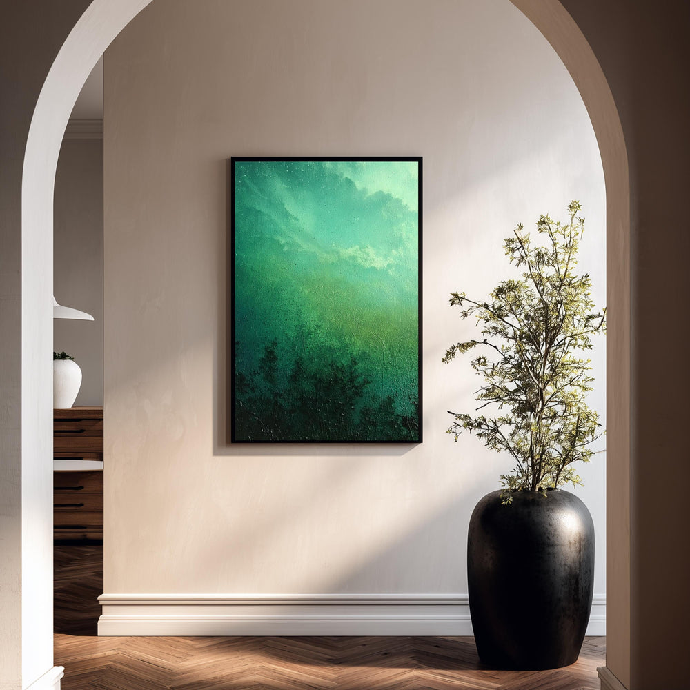 Green Abstract Wall Art, Moody Nature Landscape Print, Forest Inspired Artwork, Dark Green Decor, Minimalist Nature Framed Canvas