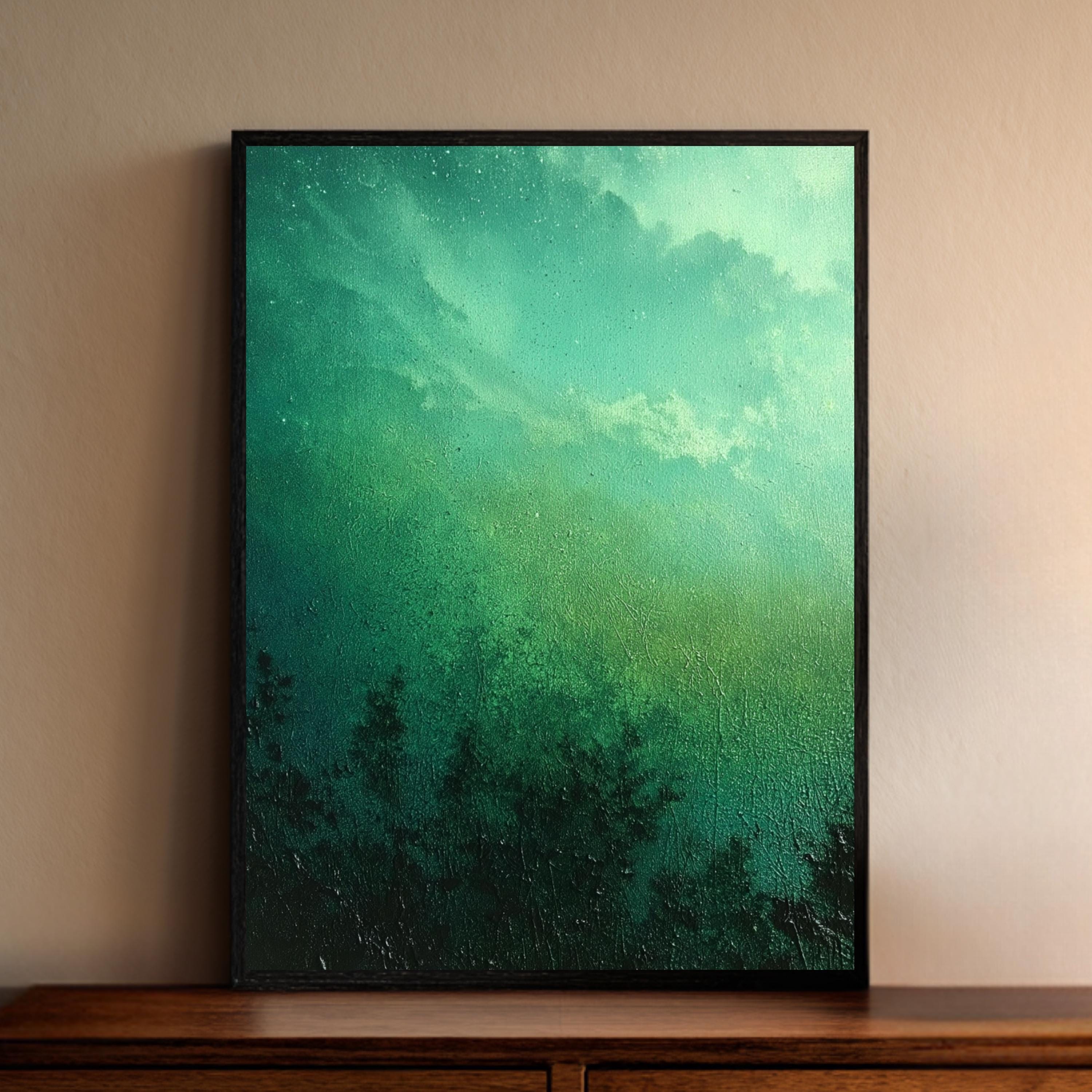 Green Abstract Wall Art, Moody Nature Landscape Print, Forest Inspired Artwork, Dark Green Decor, Minimalist Nature Framed Canvas