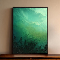 Green Abstract Wall Art, Moody Nature Landscape Print, Forest Inspired Artwork, Dark Green Decor, Minimalist Nature Framed Canvas
