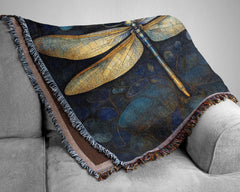 Dragonfly Throw Blanket Couch, Mystical Bed Blanket, William Morris Inspired Blanket, Picnic Blanket, Woven Cotton Blanket, Cozy Blanket