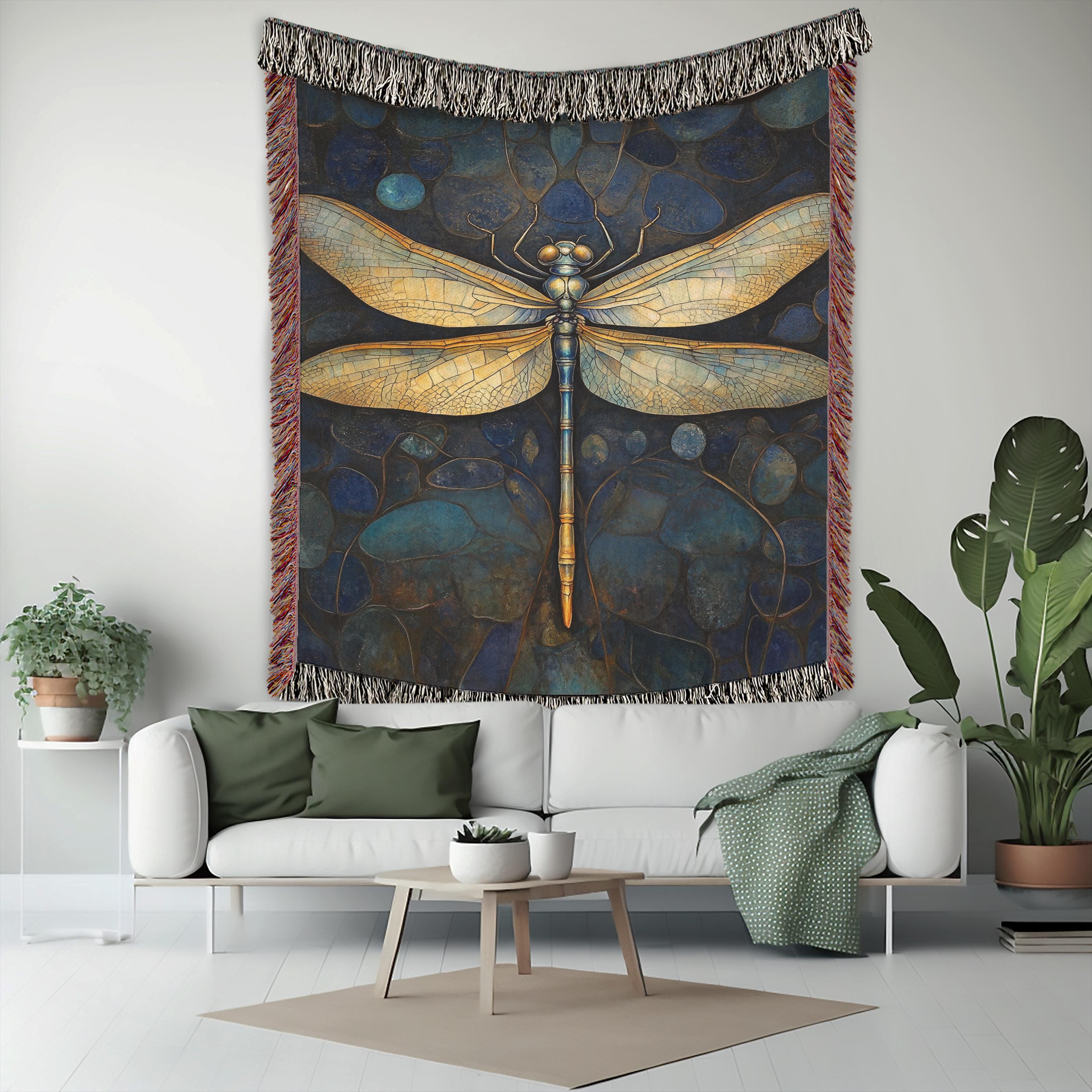 Dragonfly Throw Blanket Couch, Mystical Bed Blanket, William Morris Inspired Blanket, Picnic Blanket, Woven Cotton Blanket, Cozy Blanket