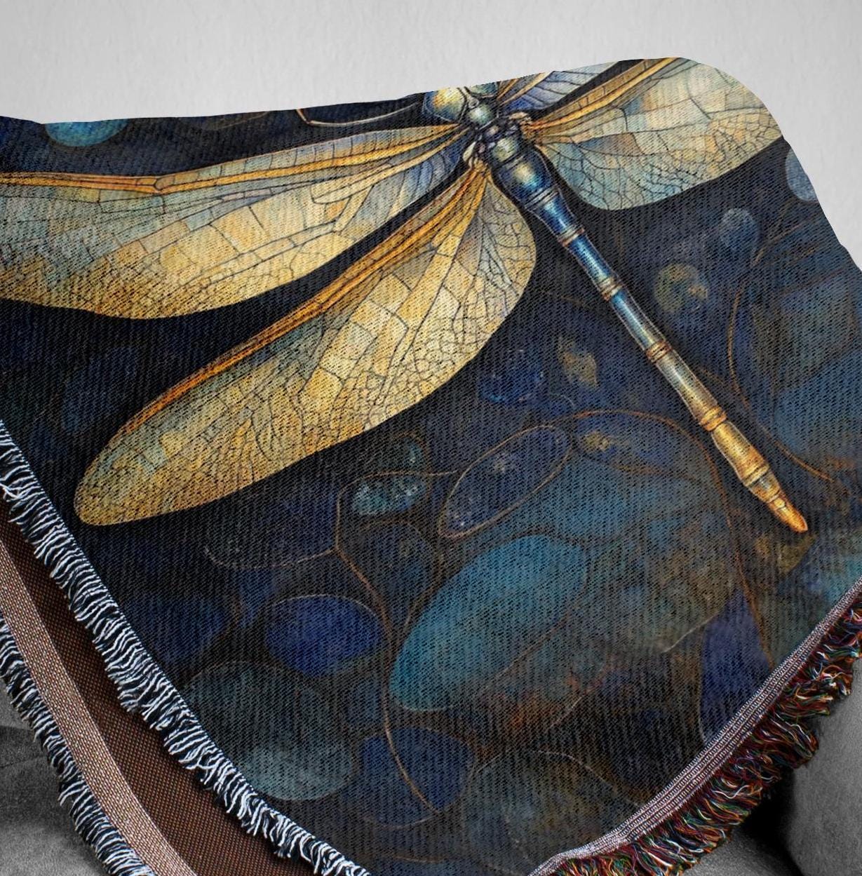 Dragonfly Throw Blanket Couch, Mystical Bed Blanket, William Morris Inspired Blanket, Picnic Blanket, Woven Cotton Blanket, Cozy Blanket
