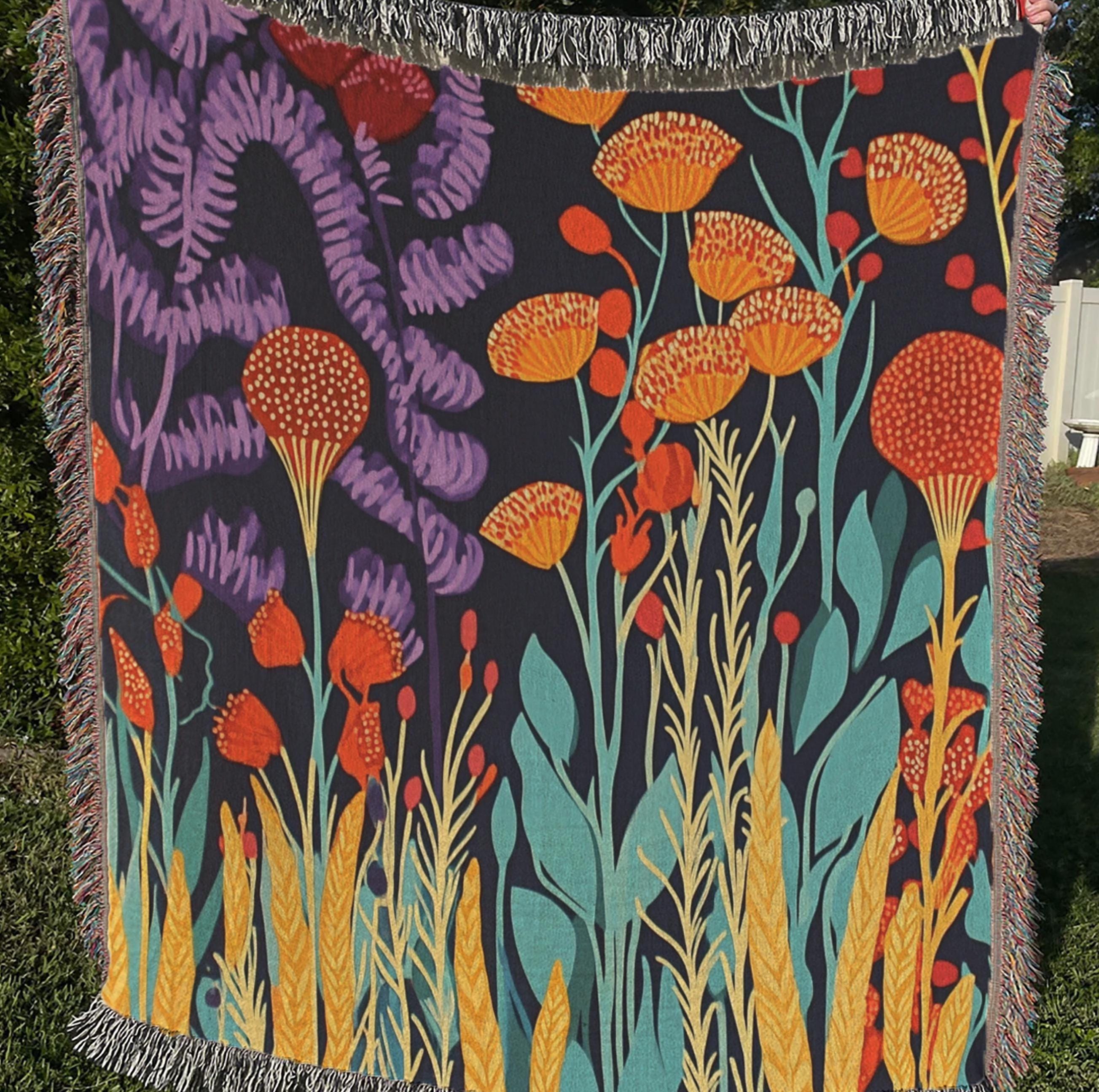 Wildflower Woven Blanket Throw, Floral Throw Blanket, Picnic Blanket, Living Room Couch Blanket, Botanical William Morris Inspired Blanket