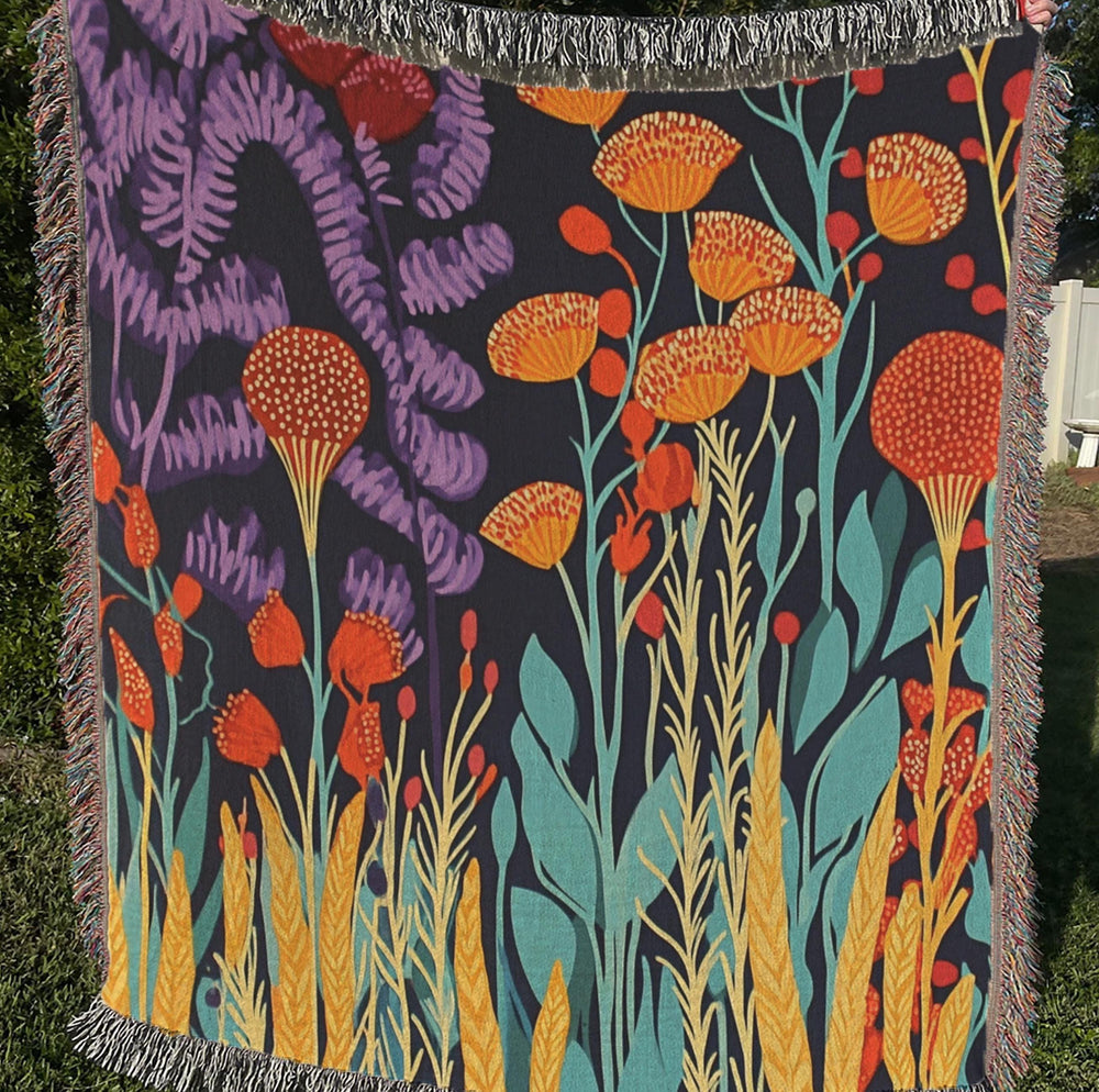 Wildflower Woven Blanket Throw, Floral Throw Blanket, Picnic Blanket, Living Room Couch Blanket, Botanical William Morris Inspired Blanket