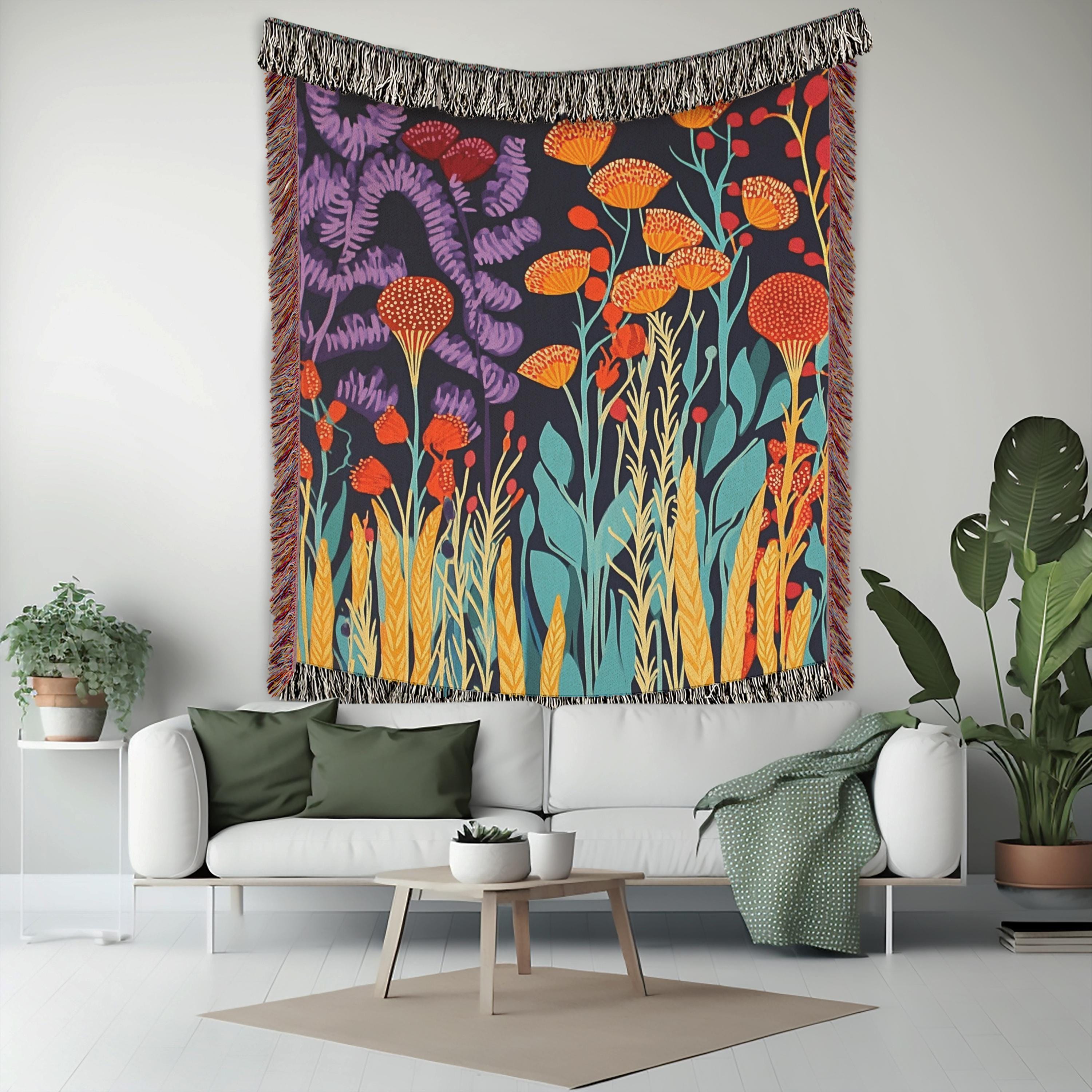 Wildflower Woven Blanket Throw, Floral Throw Blanket, Picnic Blanket, Living Room Couch Blanket, Botanical William Morris Inspired Blanket
