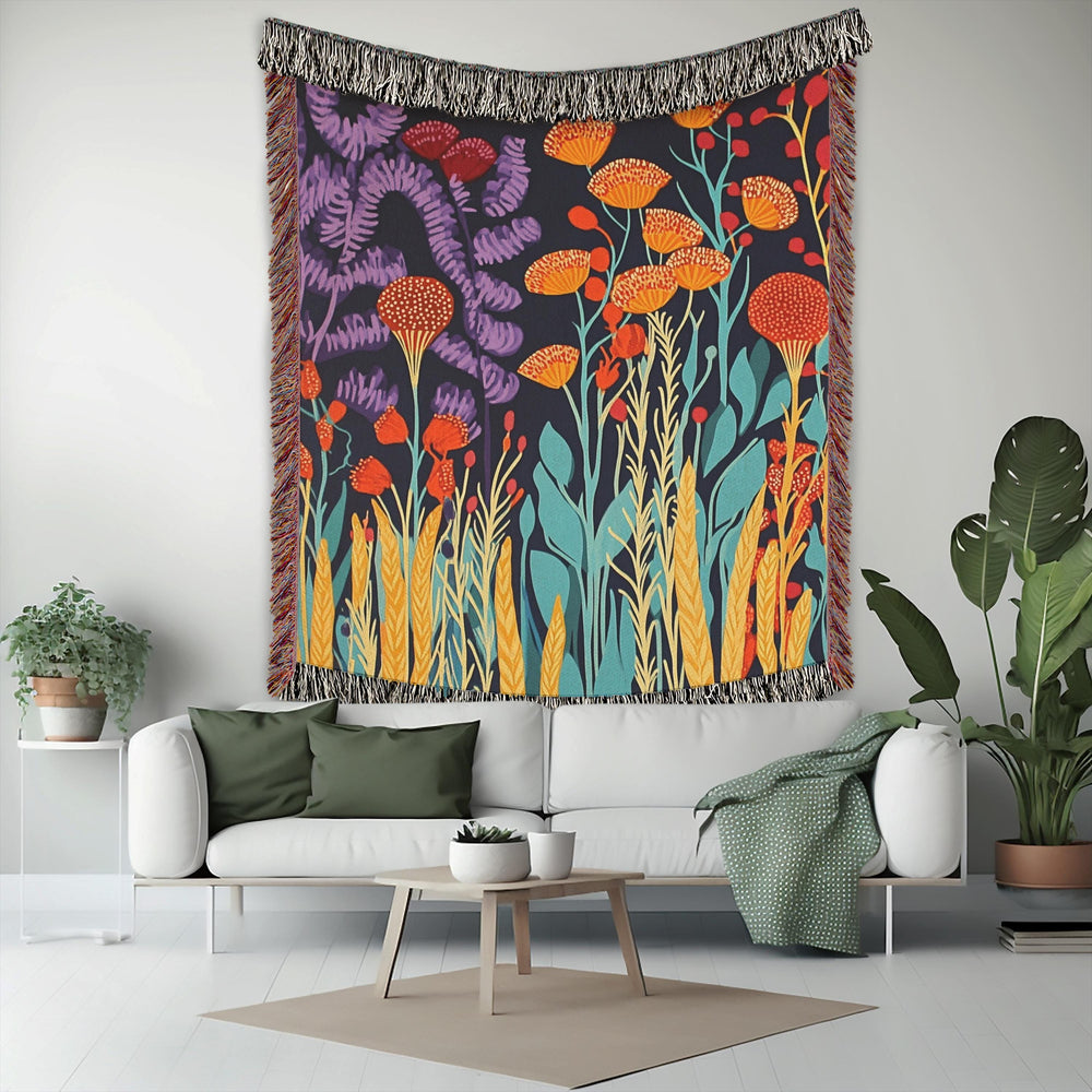 Wildflower Woven Blanket Throw, Floral Throw Blanket, Picnic Blanket, Living Room Couch Blanket, Botanical William Morris Inspired Blanket