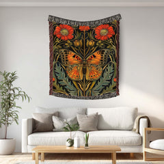 Art Nouveau Butterfly Woven Blanket Vintage Insect Floral Tapestry Nature Inspired Decorative Throw
