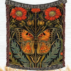 Art Nouveau Butterfly Woven Blanket Vintage Insect Floral Tapestry Nature Inspired Decorative Throw