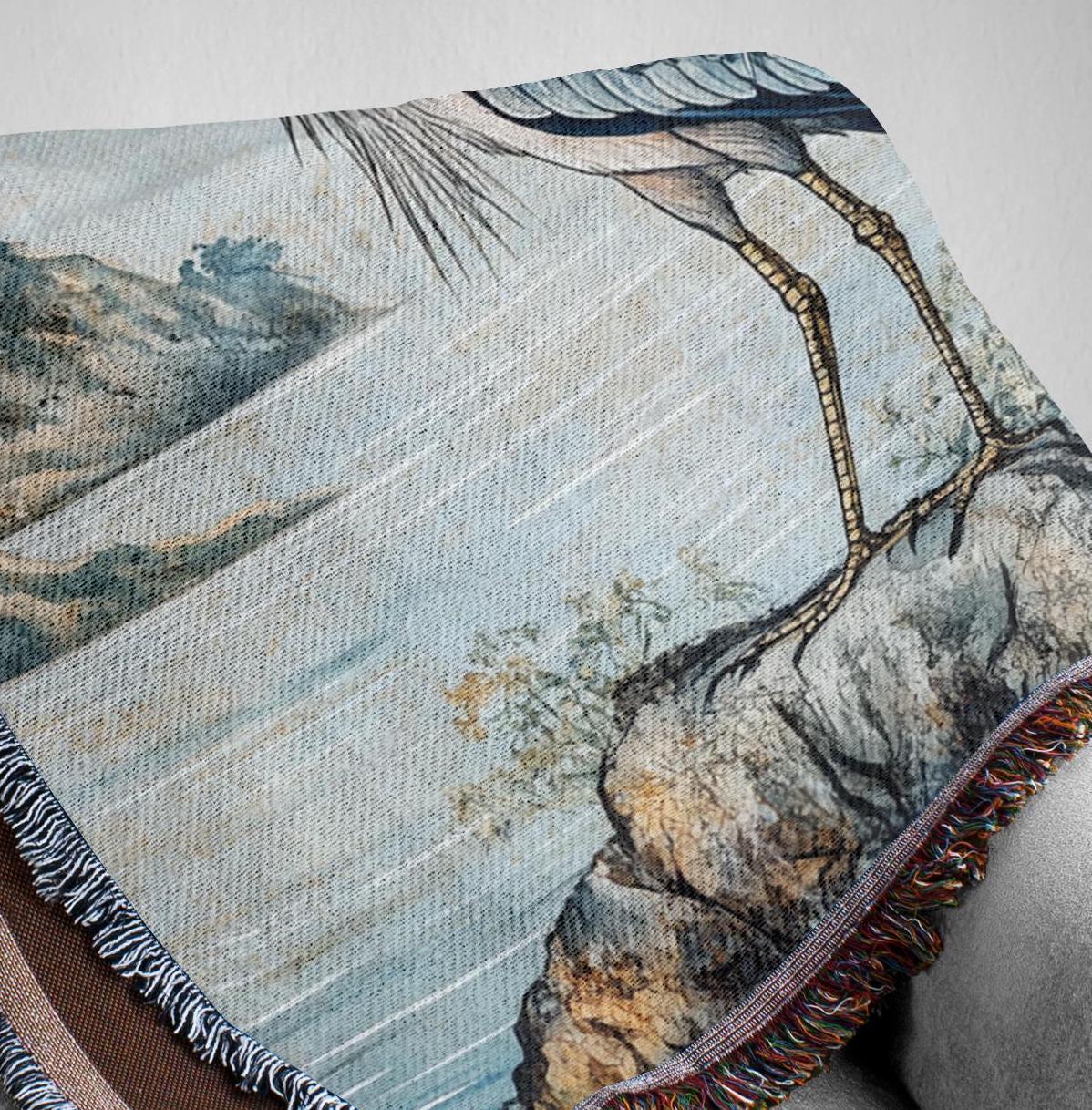 Coastal Heron Throw Blanket, Beach House Woven Decor, William Morris Nature Textile, Cozy Ocean Picnic Throw, Nautical Home Accent