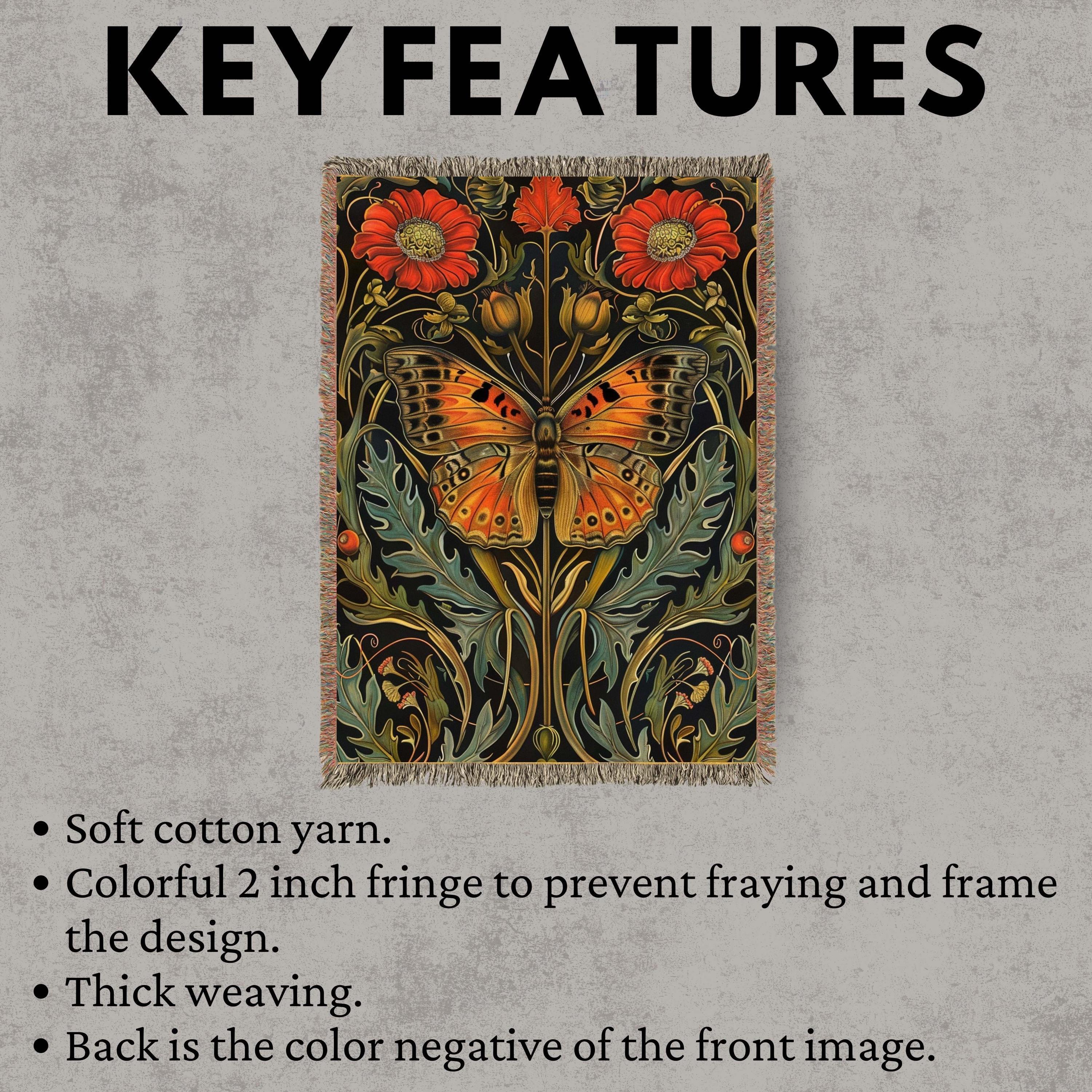 Art Nouveau Butterfly Woven Blanket Vintage Insect Floral Tapestry Nature Inspired Decorative Throw