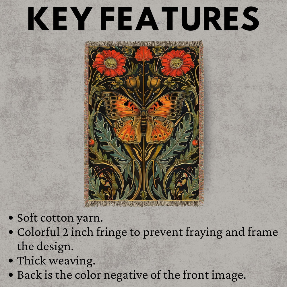 Art Nouveau Butterfly Woven Blanket Vintage Insect Floral Tapestry Nature Inspired Decorative Throw