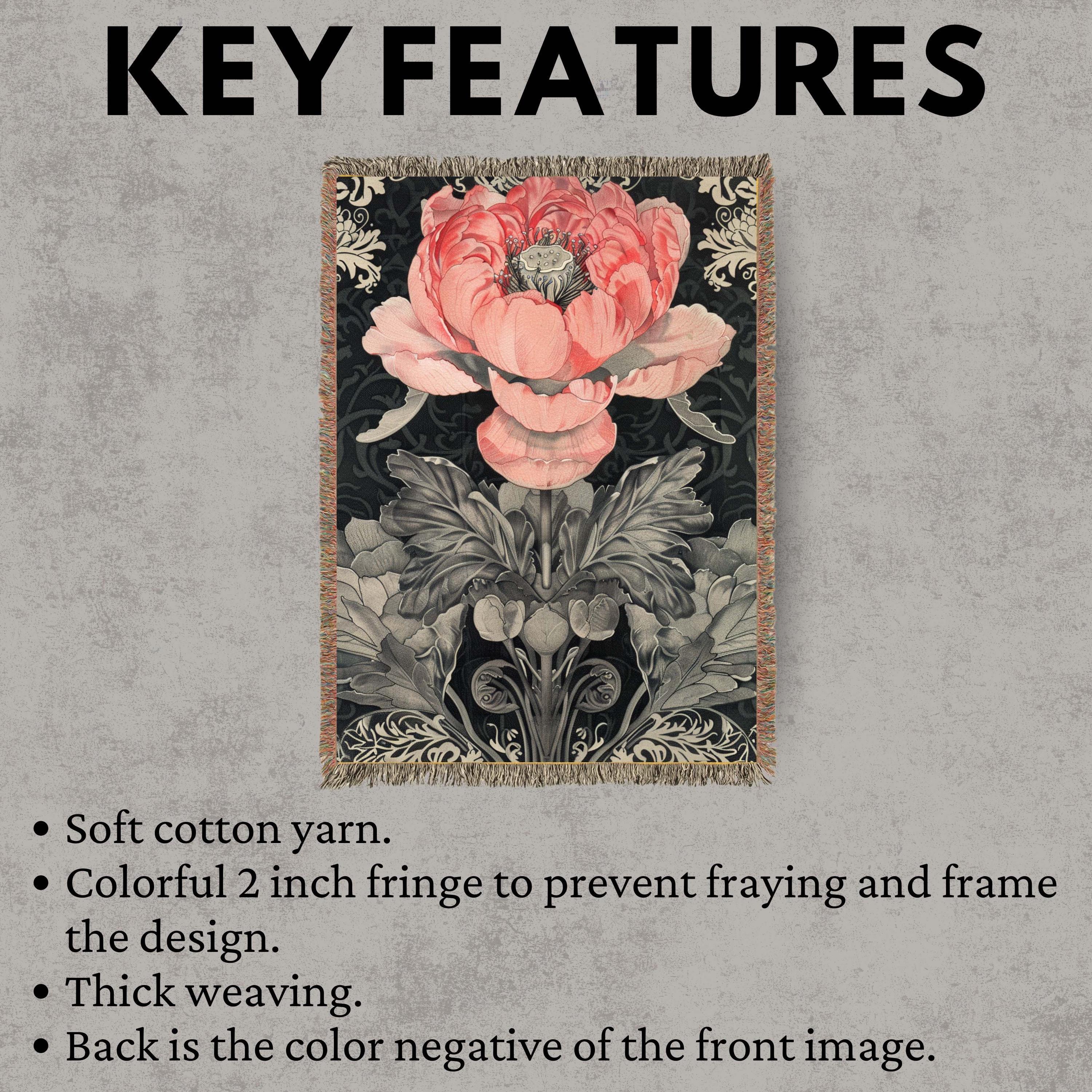 Pink Peony Woven Blanket Vintage Botanical Floral Throw Cozy Cottagecore Home Decor Elegant Flower Tapestry Blanket