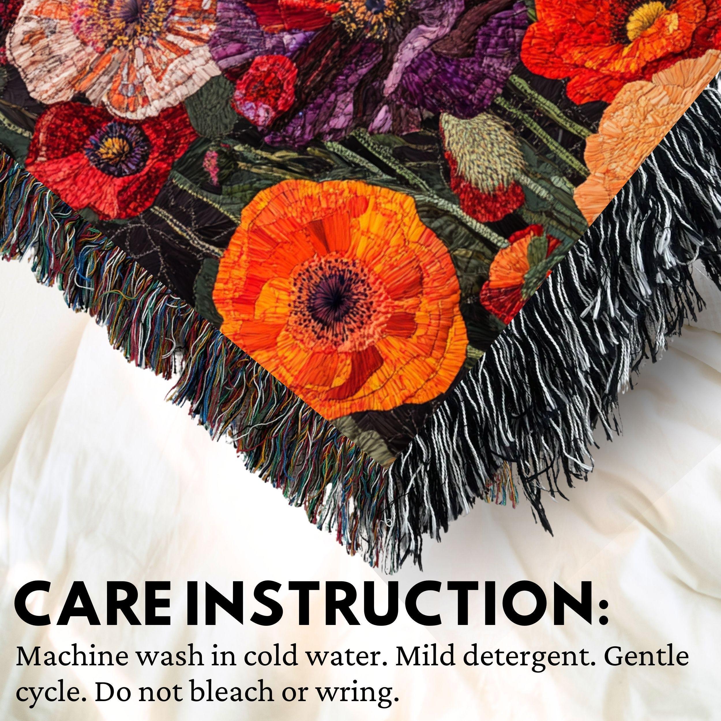 Poppy Woven Blanket, Bold Floral Tapestry, Garden Inspired Cozy Decorative Throw