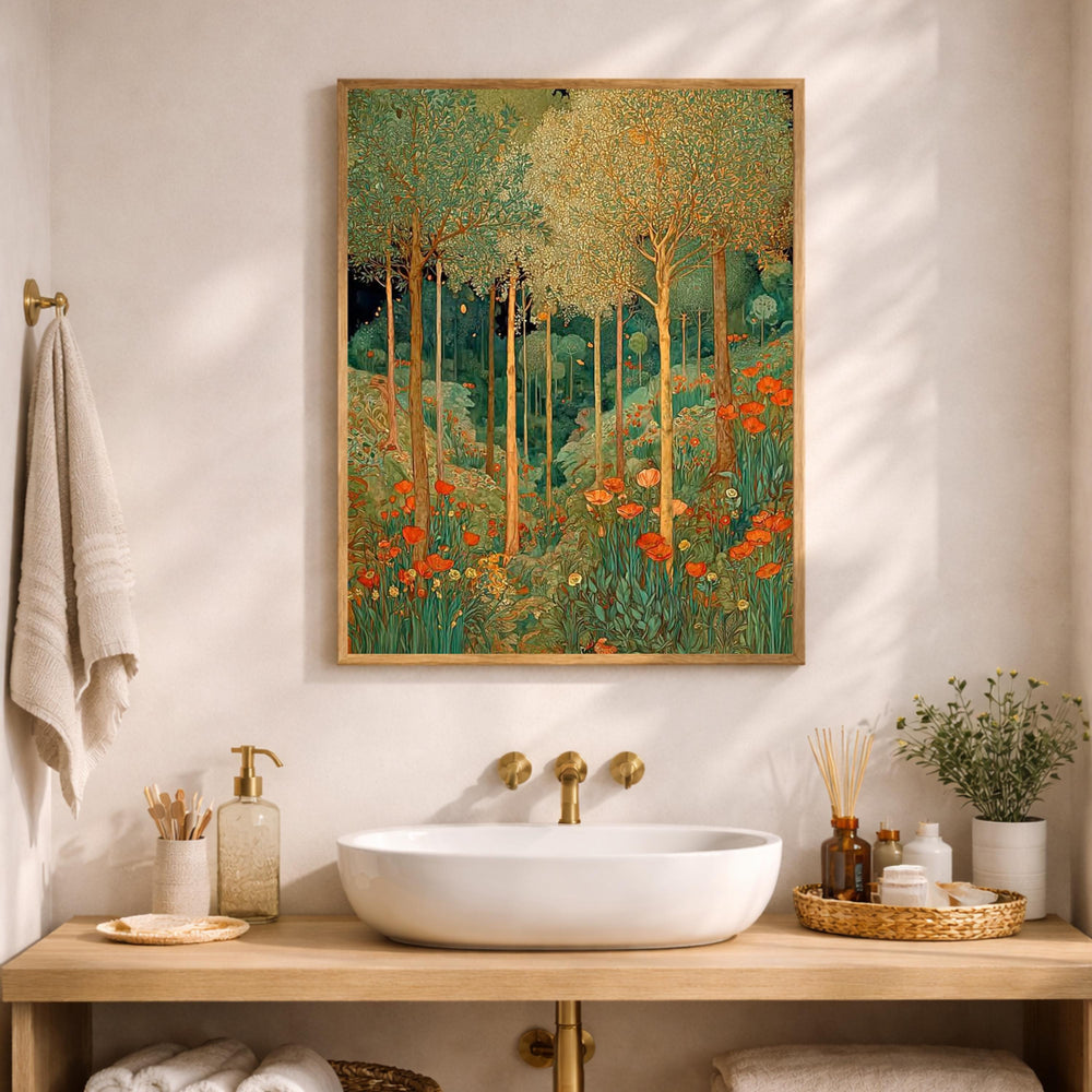 Vintage Forest Wall Art, William Morris Style Canvas, Botanical Woodland Print, Rustic Nature Artwork, Cottagecore Decor for Living Room