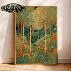 Vintage Forest Wall Art, William Morris Style Canvas, Botanical Woodland Print, Rustic Nature Artwork, Cottagecore Decor for Living Room