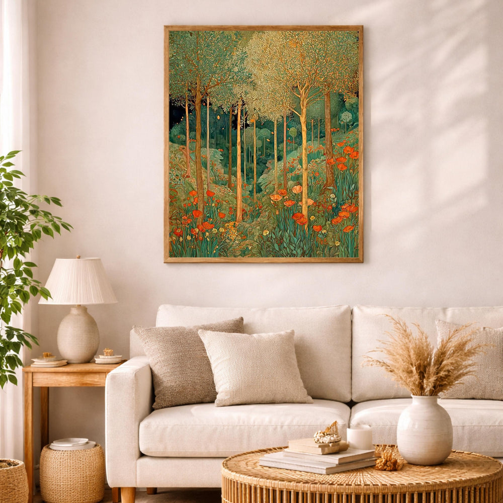 Vintage Forest Wall Art, William Morris Style Canvas, Botanical Woodland Print, Rustic Nature Artwork, Cottagecore Decor for Living Room