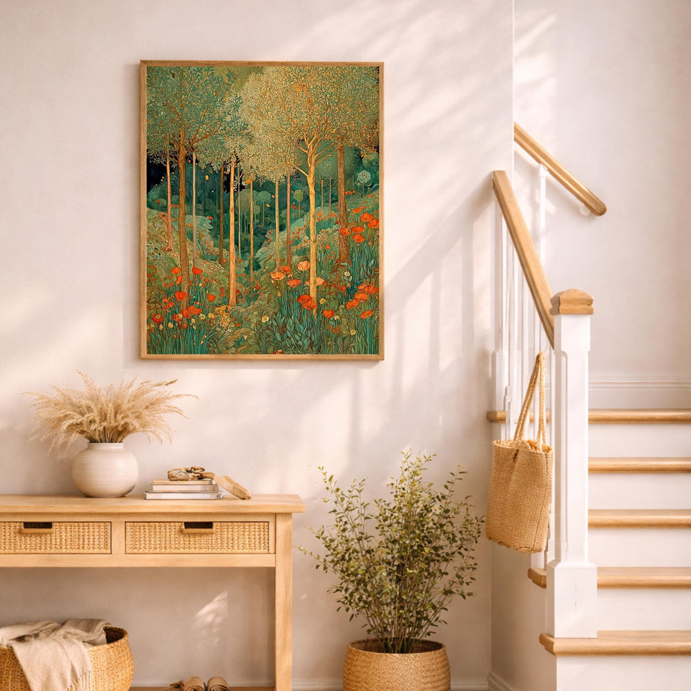 Vintage Forest Wall Art, William Morris Style Canvas, Botanical Woodland Print, Rustic Nature Artwork, Cottagecore Decor for Living Room