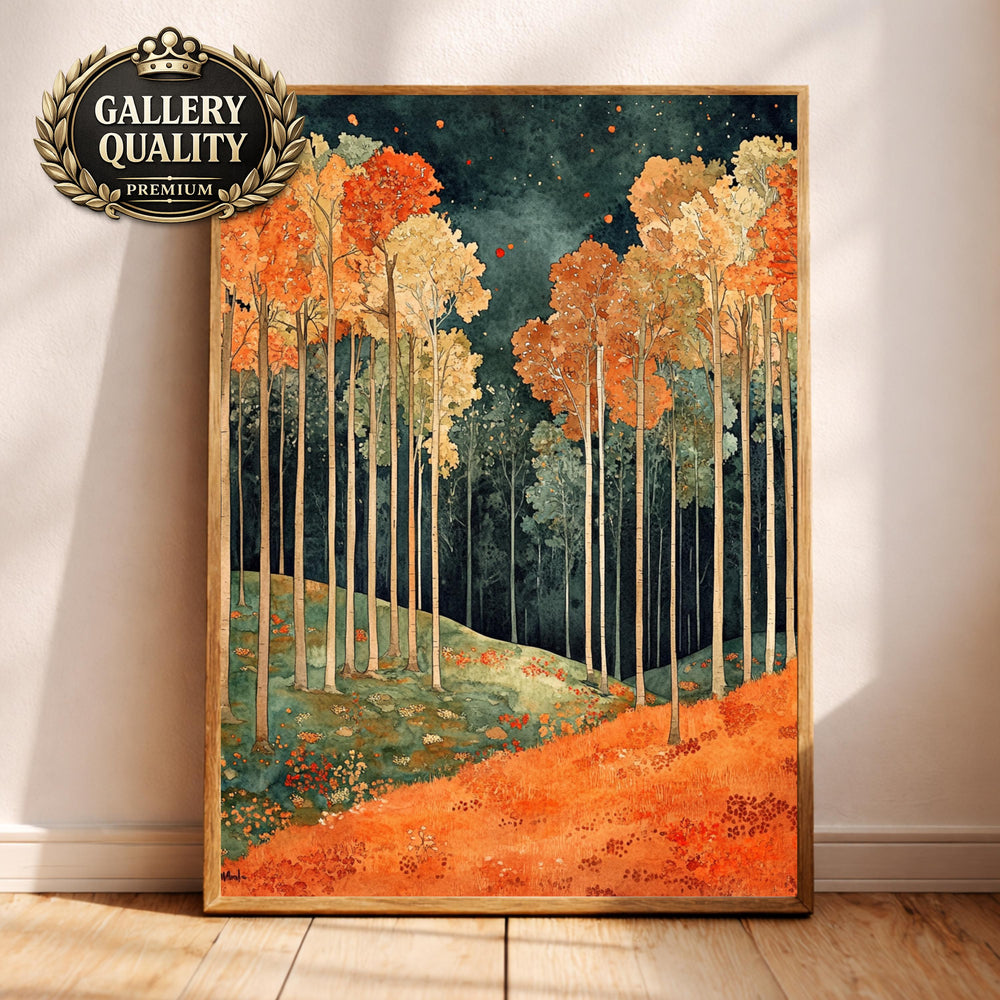 Autumn Forest Wall Art, Rustic Landscape Print, Vintage Woodland Scene Canvas, Fall Nature Artwork, Cozy Cottage Decor for Living Room