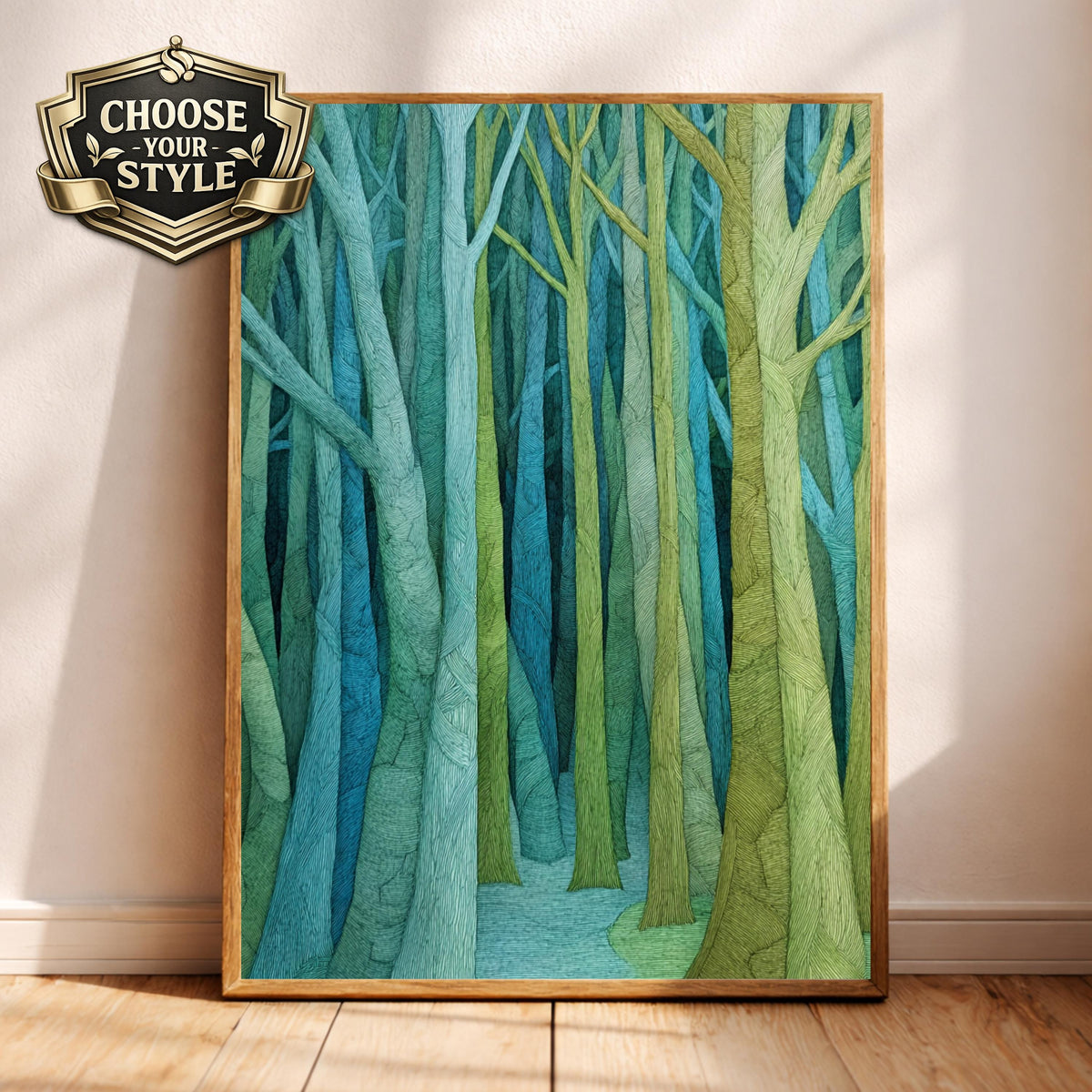 Abstract Forest Wall Art, Green Tree Print, Modern Woodland Artwork, Minimal Nature Decor, Minimalist Forest Canvas for Living Room