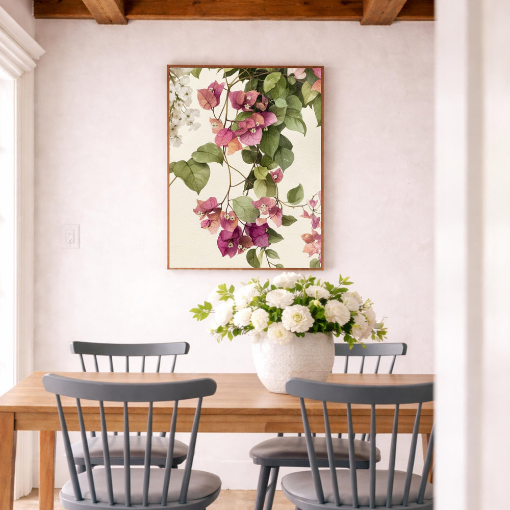 Bougainvillea Wall Art Canvas, Fuchsia Floral Wall Decor, Mediterranean Wall Art Print, Coastal Patio Wall Decor, Flower Canvas Art