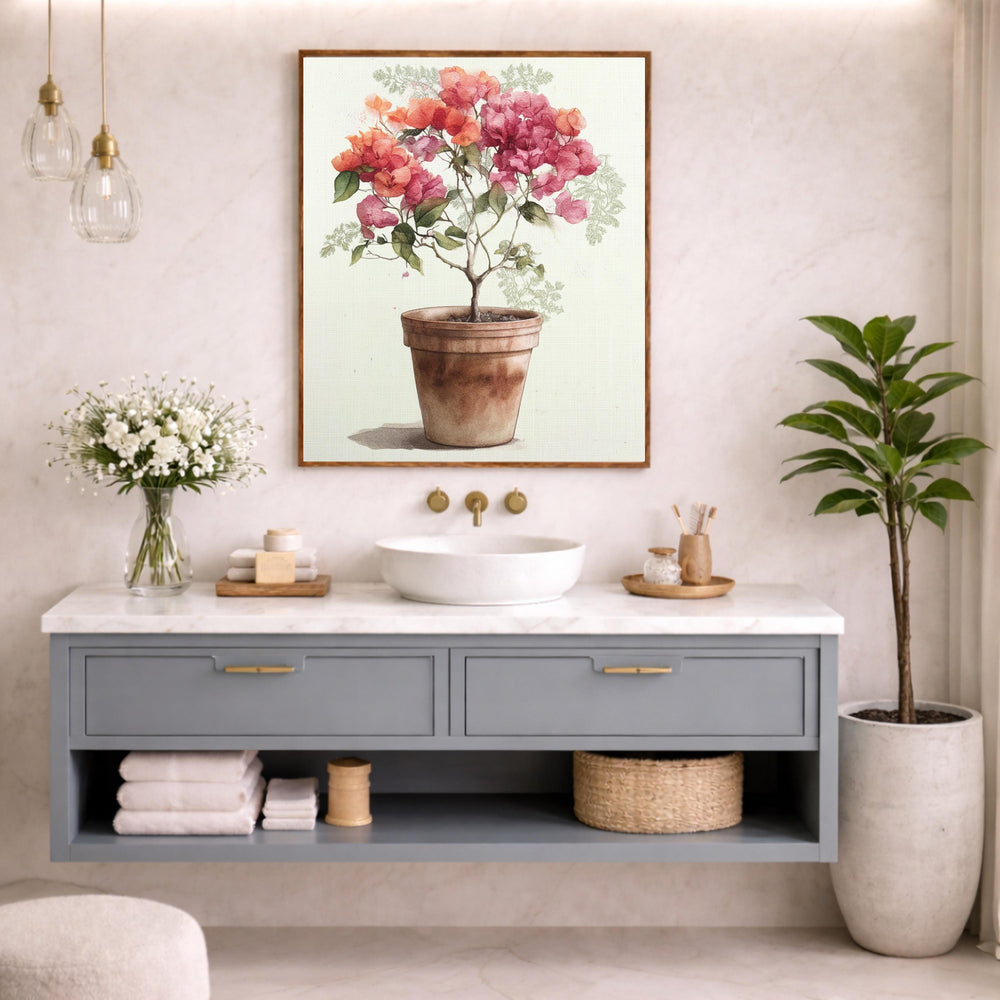 Bougainvillea Plant Wall Art Canvas, Potted Floral Wall Decor, Mediterranean Plant Wall Art Print, Kitchen Shelf Wall Decor Canvas