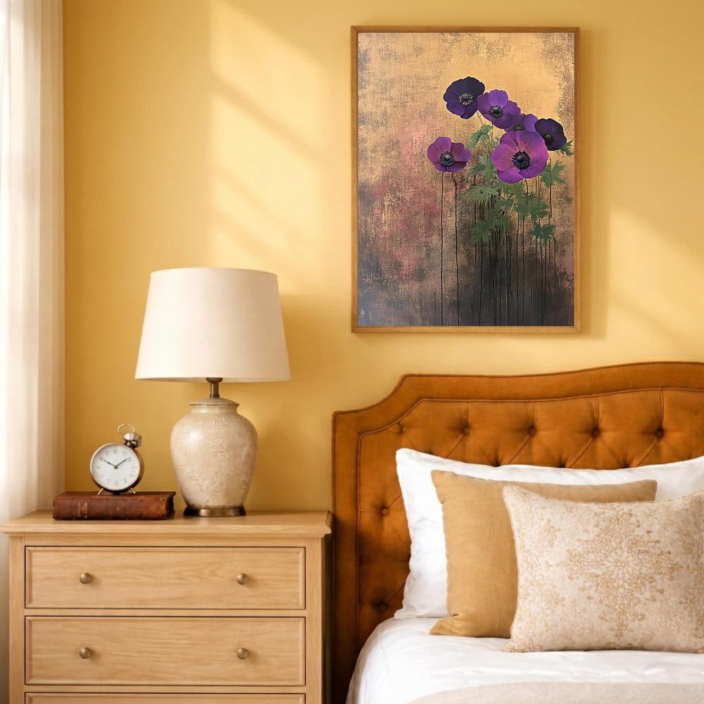Poppy Flower Wall Art Print, Purple Floral Wall Decor, Moody Botanical Artwork, Modern Flower Canvas Art, Elegant Home Decor