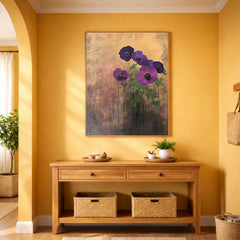 Poppy Flower Wall Art Print, Purple Floral Wall Decor, Moody Botanical Artwork, Modern Flower Canvas Art, Elegant Home Decor