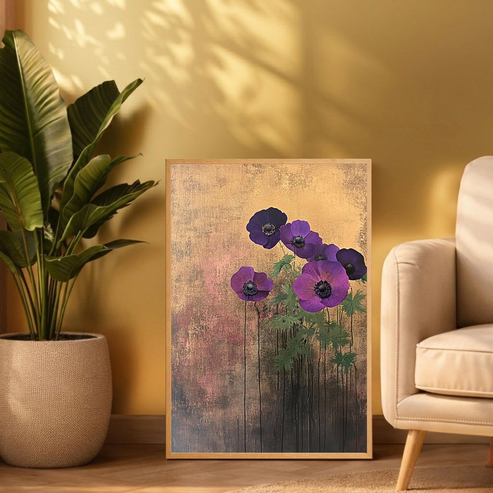 Poppy Flower Wall Art Print, Purple Floral Wall Decor, Moody Botanical Artwork, Modern Flower Canvas Art, Elegant Home Decor